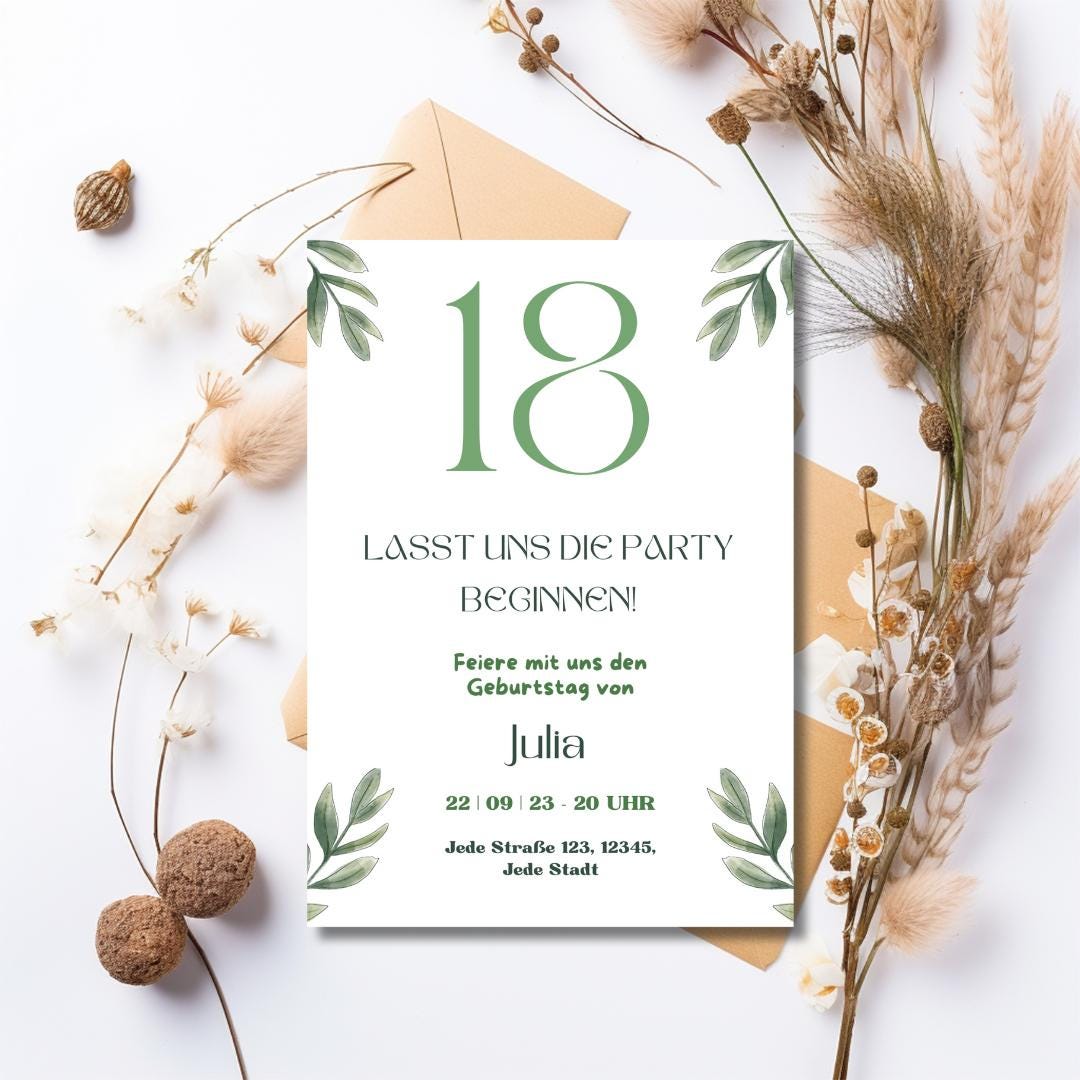 Digitale Einladung 18. Geburtstag | Canva Vorlage | Party Einladung zum Ausdrucken oder Versenden