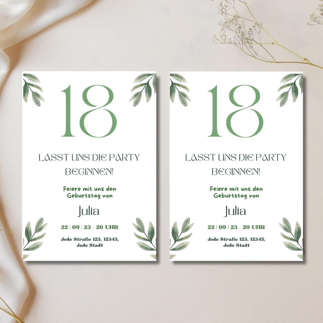Digitale Einladung 18. Geburtstag | Canva Vorlage | Party Einladung zum Ausdrucken oder Versenden