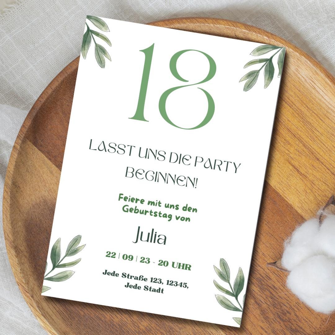 Digitale Einladung 18. Geburtstag | Canva Vorlage | Party Einladung zum Ausdrucken oder Versenden